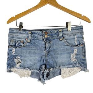 Almost famous Distressed Denim   Lace Peekaboo